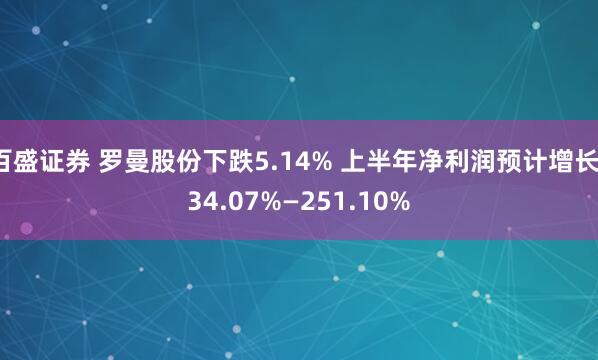 百盛证券 罗曼股份下跌5.14% 上半年净利润预计增长134.07%—251.10%