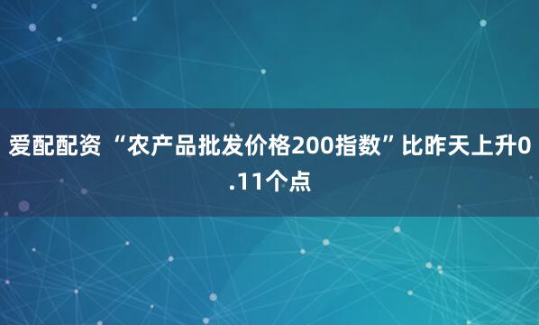 爱配配资 “农产品批发价格200指数”比昨天上升0.11个点